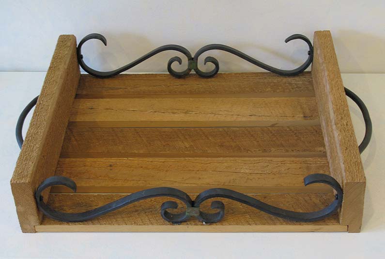 Salvaged Oak & Iron Tray with Scrolls
